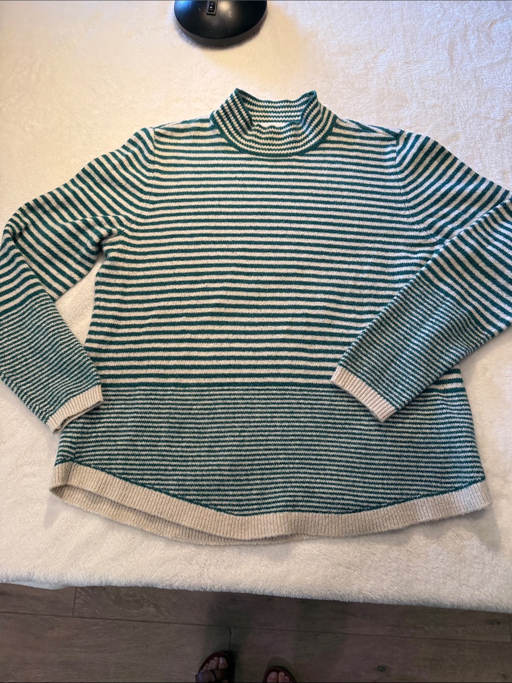 Liz Claiborne Green and Cream Striped Turtleneck Sweater